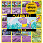Ekans binder pages set showing grayscale and color Pokémon cards, designed as a digital download to complete a collector’s binder.