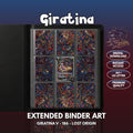 Extended binder art cover featuring Giratina Card in a 3×3 binder layout, with framed artwork accents and digital download labels.