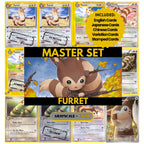 Furret binder pages set showing grayscale and color Pokémon cards, designed as a digital download to complete a collector’s binder.