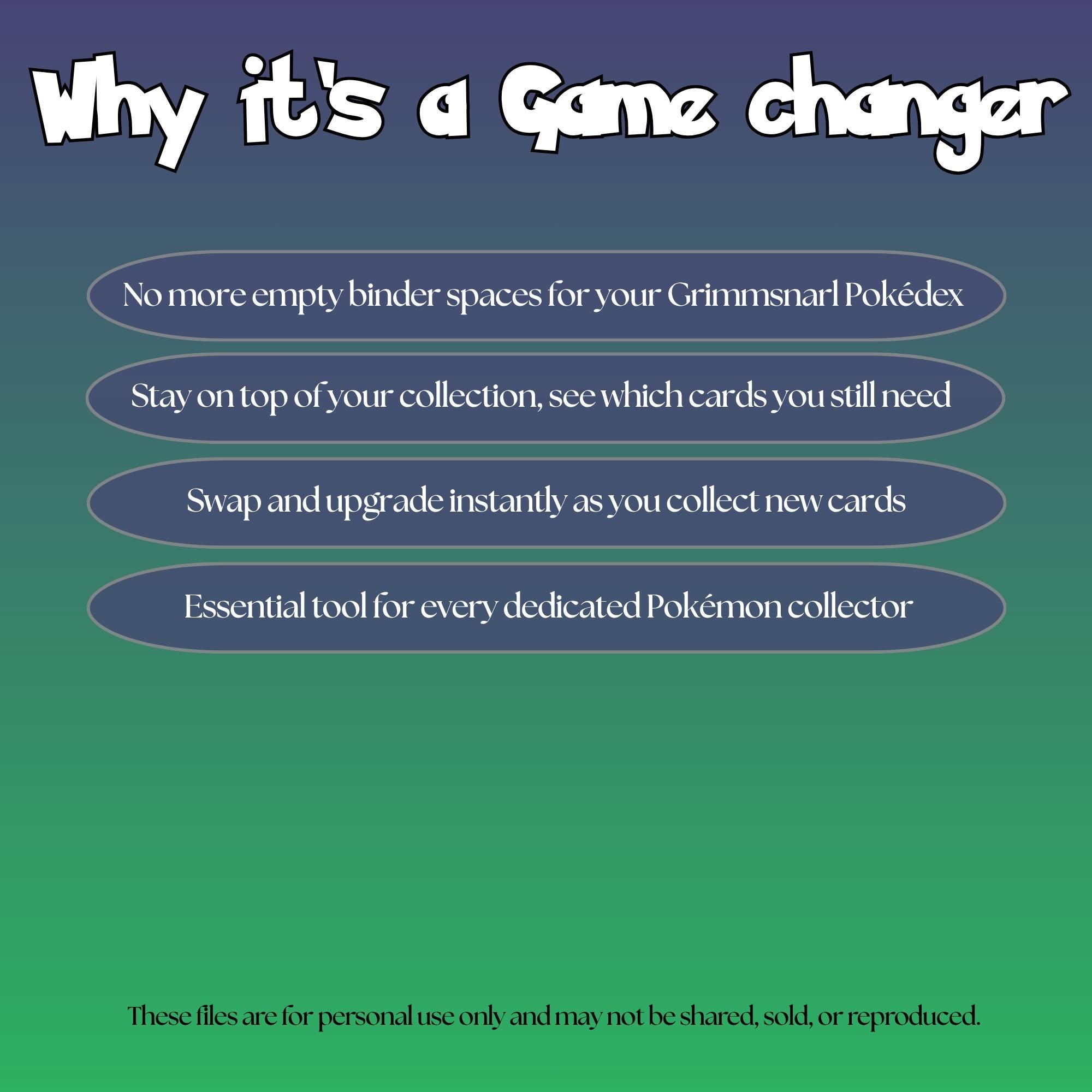 Grimmsnarl set checklist highlighting the benefits of tracking and upgrading your Pokémon card collection.