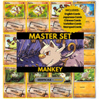 Mankey binder pages set showing grayscale and color Pokémon cards, designed as a digital download to complete a collector’s binder.