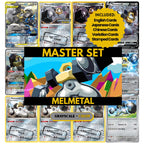 Melmetal binder pages set showing grayscale and color Pokémon cards, designed as a digital download to complete a collector’s binder.