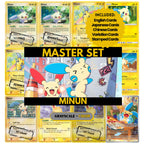 Minun binder pages set showing grayscale and color Pokémon cards, designed as a digital download to complete a collector’s binder.