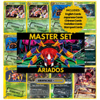 Ariados binder pages set showing grayscale and color Pokémon cards, designed as a digital download to complete a collector’s binder.