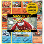 Darmanitan binder pages set showing grayscale and color Pokémon cards, designed as a digital download to complete a collector’s binder.