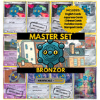 Bronzor binder pages set showing grayscale and color Pokémon cards, designed as a digital download to complete a collector’s binder.