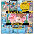 Trainer Misty Master Set binder pages set showing Pokémon placeholders in grayscale and color, designed as a digital download to complete a collector’s binder.