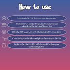 Trainer Sabrina cards digital download instructions explaining how to print, cut, and place placeholders in a Pokémon binder.