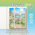 Extended binder art cover featuring Espeon 30th Anniversary Promo Card in a 3×3 binder layout, with framed artwork accents and digital download labels.