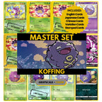 Koffing binder pages set showing grayscale and color Pokémon cards, designed as a digital download to complete a collector’s binder.