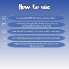Wailord cards digital download instructions explaining how to print, cut, and place placeholders in a Pokémon binder.