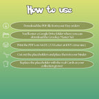 Grookey cards digital download instructions explaining how to print, cut, and place placeholders in a Pokémon binder.
