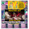 Iron Valiant binder pages set showing grayscale and color Pokémon cards, designed as a digital download to complete a collector’s binder.