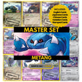 Metang binder pages set showing grayscale and color Pokémon cards, designed as a digital download to complete a collector’s binder.