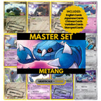 Metang binder pages set showing grayscale and color Pokémon cards, designed as a digital download to complete a collector’s binder.