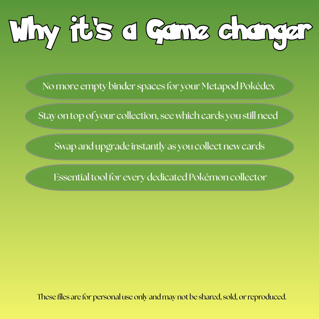 Metapod set checklist highlighting the benefits of tracking and upgrading your Pokémon card collection.