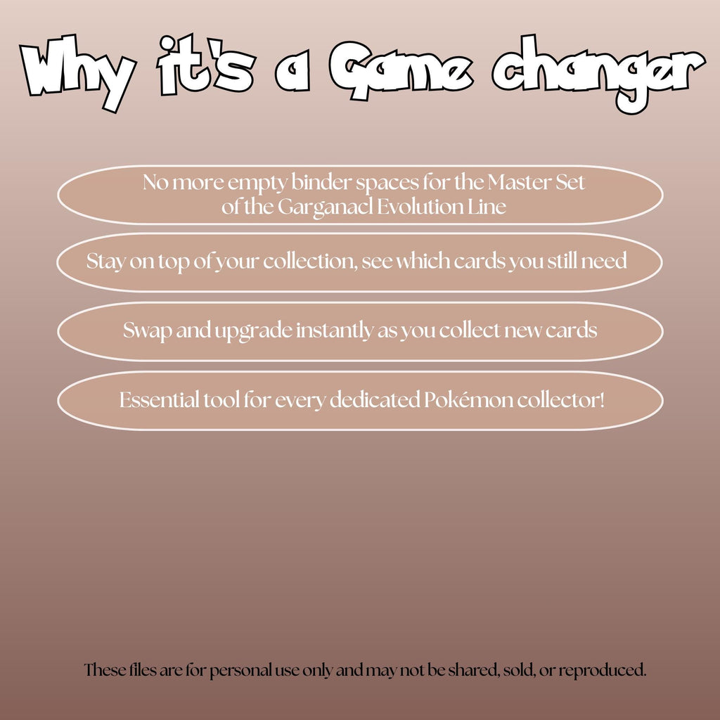 Garganacl Evolutions set checklist highlighting the benefits of tracking and upgrading your Pokémon card collection.