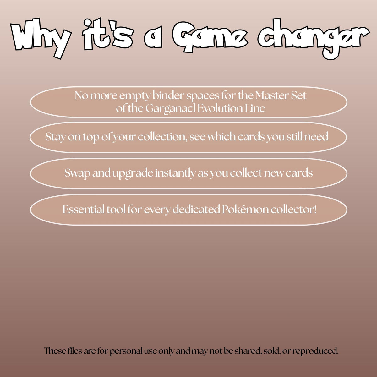 Garganacl Evolutions set checklist highlighting the benefits of tracking and upgrading your Pokémon card collection.