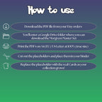 Morgrem cards digital download instructions explaining how to print, cut, and place placeholders in a Pokémon binder.
