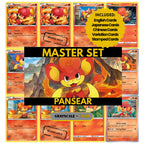 Pansear binder pages set showing grayscale and color Pokémon cards, designed as a digital download to complete a collector’s binder.