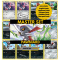 Pawniard binder pages set showing grayscale and color Pokémon cards, designed as a digital download to complete a collector’s binder.