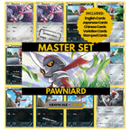 Pawniard binder pages set showing grayscale and color Pokémon cards, designed as a digital download to complete a collector’s binder.