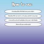 How to use instructions for printable Starmie V extended binder art, showing steps for downloading, printing, cutting and inserting the artwork into a 4-slot binder.