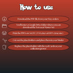 Torracat cards digital download instructions explaining how to print, cut, and place placeholders in a Pokémon binder.