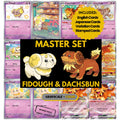 Fidough & Dachsbun binder pages set showing grayscale and color Pokémon cards, designed as a digital download to complete a collector’s binder.