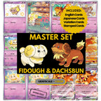 Fidough & Dachsbun binder pages set showing grayscale and color Pokémon cards, designed as a digital download to complete a collector’s binder.