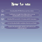 Great Tusk cards digital download instructions explaining how to print, cut, and place placeholders in a Pokémon binder.