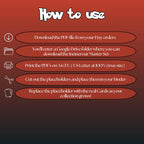 Incineroar cards digital download instructions explaining how to print, cut, and place placeholders in a Pokémon binder.