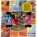 Incineroar binder pages set showing grayscale and color Pokémon cards, designed as a digital download to complete a collector’s binder.