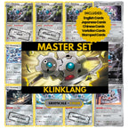 Klinklang binder pages set showing grayscale and color Pokémon cards, designed as a digital download to complete a collector’s binder.