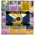 Lunatone binder pages set showing grayscale and color Pokémon cards, designed as a digital download to complete a collector’s binder.