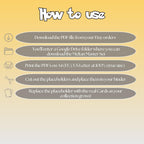 Meltan cards digital download instructions explaining how to print, cut, and place placeholders in a Pokémon binder.