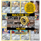 Meltan binder pages set showing grayscale and color Pokémon cards, designed as a digital download to complete a collector’s binder.
