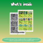 Pansage binder pages set overview showing the included Pokémon cards to print and cut for your binder sleeves.