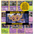 Phantump binder pages set showing grayscale and color Pokémon cards, designed as a digital download to complete a collector’s binder.