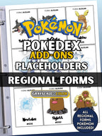 Regional Forms Pokémon Pokédex placeholders printable binder pages showing cards, designed to keep a Pokémon TCG binder complete and organized.