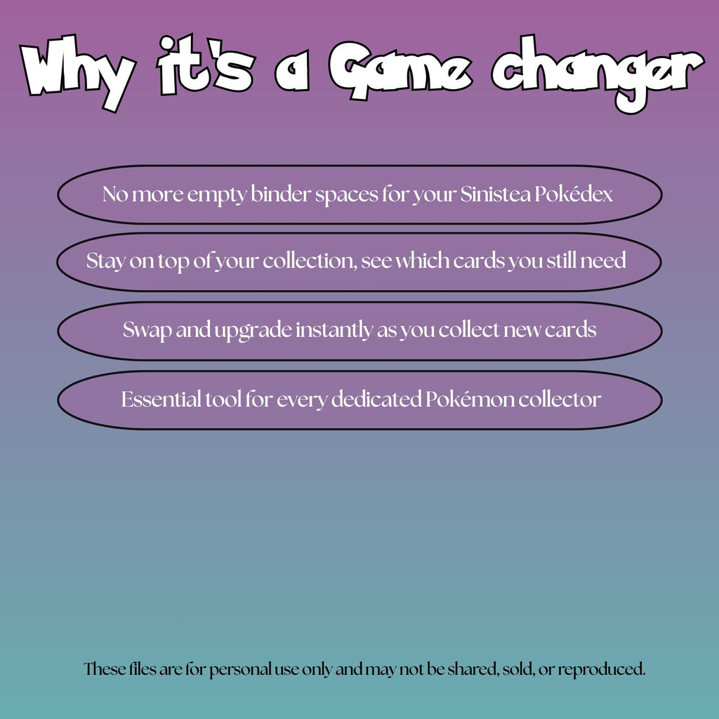 Sinistea set checklist highlighting the benefits of tracking and upgrading your Pokémon card collection.