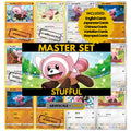 Stufful binder pages set showing grayscale and color Pokémon cards, designed as a digital download to complete a collector’s binder.