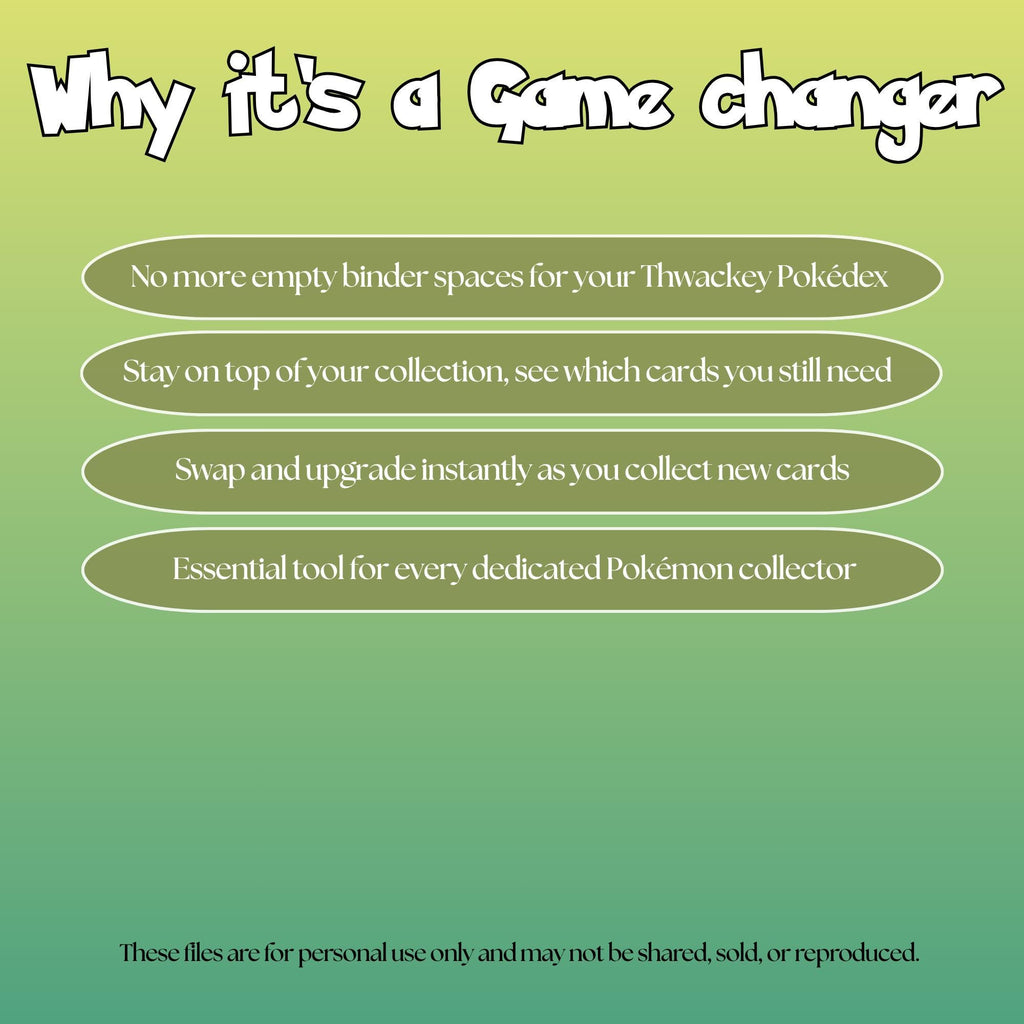 Thwackey set checklist highlighting the benefits of tracking and upgrading your Pokémon card collection.