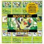 Thwackey binder pages set showing grayscale and color Pokémon cards, designed as a digital download to complete a collector’s binder.