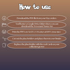 Trevenant cards digital download instructions explaining how to print, cut, and place placeholders in a Pokémon binder.