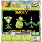 Smoliv Evolutions binder pages set showing grayscale and color Pokémon cards, designed as a digital download to complete a collector’s binder.