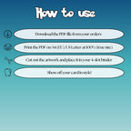 How to use instructions for printable Hisuian Samurott extended binder art, showing steps for downloading, printing, cutting and inserting the artwork into a 4-slot binder.