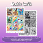 Full Art female Trainer binder pages set overview showing the included Pokémon Trainer cards to print and cut for your binder sleeves.